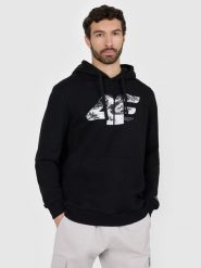 4F Bluza dresowa nierozpinana z kapturem męska - czarna S. Czarne bluzy nierozpinane męskie 4f, m, bez wzorów, z dresówki, z kapturem. Za 249.99 zł.