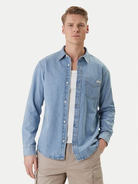 Calvin Klein Jeans Koszula jeansowa Essential LV04RE710G Niebieski Regular Fit. Niebieskie koszule męskie Calvin Klein Jeans, l, bez wzorów, z bawełny, bez kołnierzyka, bez ramiączek. Za 409.99 zł.