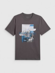 4F T-shirt regular z nadrukiem męski - szary XL. Szare t-shirty męskie 4f, m, bez wzorów, z dzianiny, bez kołnierzyka, bez ramiączek. Za 69.99 zł.
