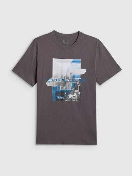 4F T-shirt regular z nadrukiem męski - szary S. Szare t-shirty męskie 4f, m, bez wzorów, z dzianiny, bez kołnierzyka, bez ramiączek. Za 69.99 zł.