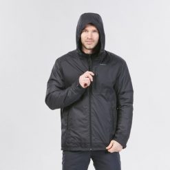 Kurtka turystyczna męska Quechua NH500 wodoodporna -10°C. Czarne kurtki męskie QUECHUA, na zimę, m, bez wzorów, sportowe, bez ramiączek, bez kaptura. Za 199.99 zł.