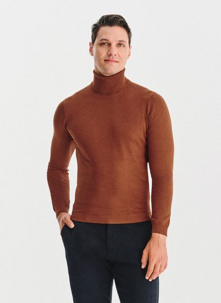 PAKO LORENTE - Golf męski w rudym kolorze. Brązowe swetry męskie Pako Lorente, bez wzorów, z nylonu, bez kołnierzyka, bez ramiączek. Za 119.99 zł.