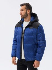Kurtka męska pikowana - niebieska V1 - Rozmiar: XL. Niebieskie kurtki męskie Ombre Clothing, l, bez wzorów, z poliesteru, bez ramiączek, bez kaptura. W wyprzedaży za 99.99 zł.