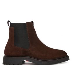 Sztyblety Tommy Hilfiger. Brązowe sztyblety męskie Tommy Hilfiger, bez obcasa, bez zapięcia. Za 449.99 zł.