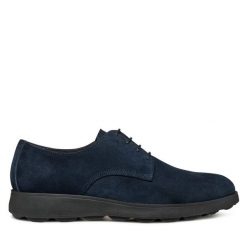 Półbuty Geox. Niebieskie codzienne półbuty męskie Geox, bez wzorów, bez obcasa, bez zapięcia. Za 449.99 zł.