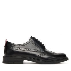 Półbuty HUGO. Czarne eleganckie półbuty męskie Hugo, wizytowe, bez obcasa, bez zapięcia. Za 629.99 zł.