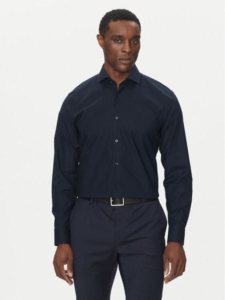 BOSS Koszula H-HANK-spread-C1-222 50539227 Granatowy Slim Fit. Niebieskie koszule męskie Boss, m, bez wzorów, z bawełny, bez kołnierzyka, bez ramiączek. Za 239.99 zł.