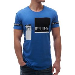 Męski t-shirt TROY BLUE. Niebieskie t-shirty męskie Męski t-shirt TROY BLUE, l, bez wzorów, bez kołnierzyka, bez ramiączek. W wyprzedaży za 29.00 zł.