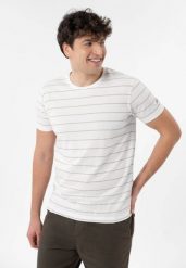 T-shirt w paski TM-ALLY. Białe t-shirty męskie Volcano, l, z aplikacjami, z bawełny, bez kołnierzyka, bez ramiączek. Za 79.99 zł.