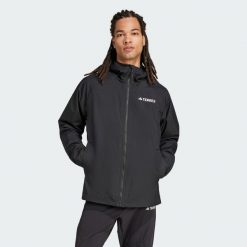 Kurtka Terrex Multi 2L RAIN.RDY. Czarne kurtki męskie ADIDAS, l, bez wzorów, z materiału, sportowe, bez ramiączek, bez kaptura. Za 529.00 zł.