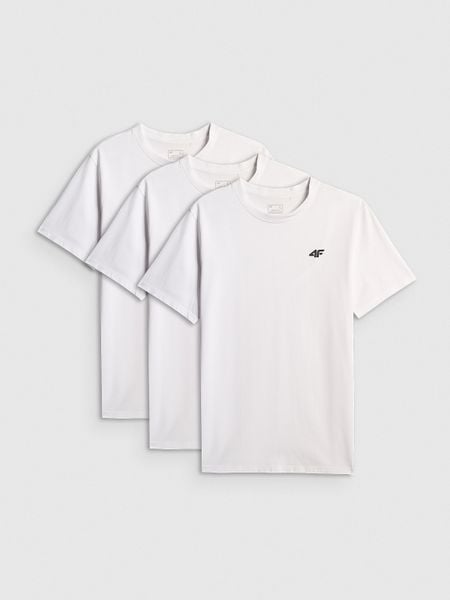 4F T-shirt regular gładki męski (3-pack) - biały L. Białe t-shirty męskie 4f, l, bez wzorów, z bawełny, bez kołnierzyka, bez ramiączek. Za 129.99 zł.