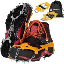 Raczki na buty Springos stalowe antypoślizgowe nakładki 36-40. Brązowe buty trekkingowe męskie SPRINGOS, bez wzorów, sportowe, bez obcasa, bez zapięcia. Za 21.99 zł.