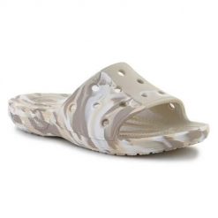 Klapki unisex Crocs Classic Marbled Slide. Brązowe klapki i japonki męskie Crocs, bez wzorów, z materiału. Za 219.99 zł.
