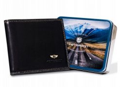 Portfel czarny Peterson [DH] PTN WL-0305-COM. Czarne portfele męskie Peterson, bez wzorów, ze skóry. Za 90.00 zł.