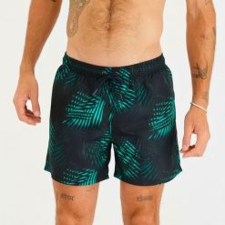 Spodenki surfingowe męskie Olaian 100 Palm 15". Niebieskie szorty męskie OLAIAN, bez wzorów, z materiału, sportowe. Za 49.99 zł.