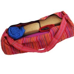 Bawełniana torba na matę do jogi w paski. Czerwone torby męskie na ramię YOGI & YOGINI, bez wzorów, z bawełny, sportowe. Za 139.99 zł.