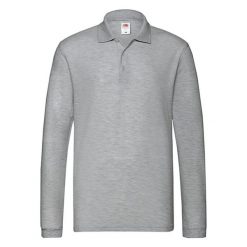 Męska Koszulka Polo Premium Z Długim Rękawem. Szare koszulki polo męskie Fruit of the Loom, m, bez wzorów, bez kołnierzyka, bez ramiączek. Za 85.99 zł.