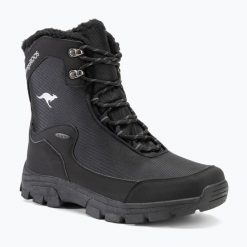 Śniegowce męskie KangaROOS K-Simoo Oak KTX. Czarne buty zimowe męskie Kangaroos, na zimę, bez wzorów, bez obcasa, bez zapięcia. Za 269.99 zł.