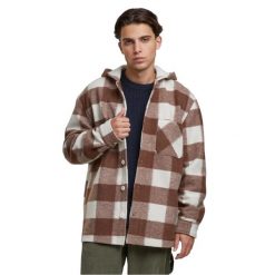 Kurtka Z Kapturem Męska W Kratkę. Brązowe kurtki męskie Urban Classics, l, bez wzorów, sportowe, bez ramiączek, z kapturem. Za 253.99 zł.