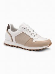 Patchworkowe męskie buty sneakersy z łączonych materiałów – biało-piaskowe V1 OM-FOSL-0144 - 45. Białe buty sportowe na co dzień męskie Ombre Clothing, m, z aplikacjami, z materiału, eleganckie, bez ramiączek, bez kaptura. W wyprzedaży za 109.99 zł.