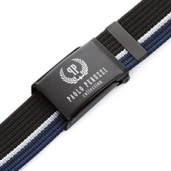 Pasek parciany czarny z białym przeszyciem PAOLO PERUZZI PW-16-125 cm. Białe paski męskie Paolo Peruzzi, bez wzorów, z materiału. Za 33.25 zł.