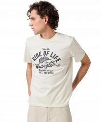 MESKA KOSZULKA WRANGLER AMERICANA TEE VINTAGE WHITE 112362791. Białe t-shirty męskie Wrangler, xl, bez wzorów, bez kołnierzyka, bez ramiączek. Za 79.99 zł.