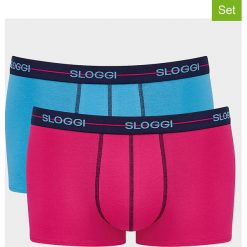 Bokserki (2 pary) w kolorze różowym i błękitnym. Czerwone bokserki męskie Triumph, Sloggi, m, bez wzorów. W wyprzedaży za 43.95 zł.