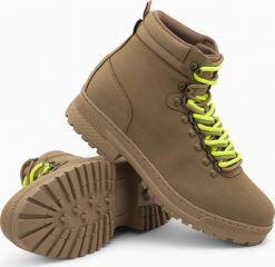 Buty trekkingowe męskie Ombre Zimowe buty męskie trekkingowe z kontrastowymi sznurówkami - brązowe V2 OM-FOBO-0132 40. Brązowe buty trekkingowe męskie Ombre, na zimę, bez wzorów, bez zapięcia. Za 129.99 zł.