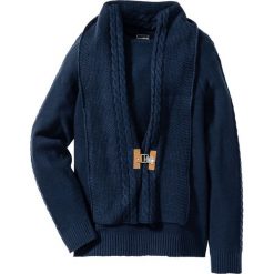 Sweter z szalikiem Slim Fit bonprix ciemnoniebieski. Niebieskie swetry męskie bonprix, z dzianiny. Za 74.99 zł.