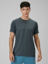4F Koszulka treningowa regular szybkoschnąca męska - szara M. Szare t-shirty męskie 4f, m, bez wzorów, ze skóry, bez kołnierzyka, bez ramiączek. Za 129.99 zł.