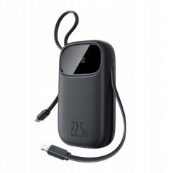 Powerbank Baseus EnerFill FC31 10000mAh 22.5W z wyświetlaczem cyfrowym i 2 wbudowanymi kablami (USB-C + Lightning) - czarny. Czarne powerbanki Baseus. Za 86.93 zł.