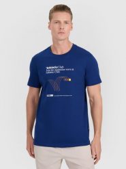 4F T-shirt regular z nadrukiem męski - granatowy XL. Niebieskie t-shirty męskie 4f, m, bez wzorów, z bawełny, klasyczne, bez ramiączek. Za 69.99 zł.