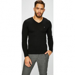 Guess Jeans - Sweter. Czarne swetry męskie Guess Jeans, z aplikacjami, z dzianiny, z krótkim rękawem. Za 329.90 zł.