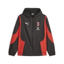 Męska tkana przedmeczowa kurtka piłkarska A.C Milan PUMA Black For All Time Red. Czarne kurtki męskie Puma, m, bez wzorów, sportowe, bez ramiączek, bez kaptura. W wyprzedaży za 283.85 zł.