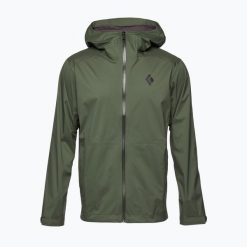 Kurtka turystyczna przeciwdeszczowa Męska Black Diamond Stormline. Zielone kurtki męskie Black Diamond, m, bez wzorów, sportowe, bez ramiączek, bez kaptura. Za 489.99 zł.