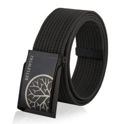 Pasek parciany BETLEWSKI PRC-01_CZ-3 M czarny. Czarne paski męskie Betlewski, bez wzorów, z materiału. Za 34.99 zł.