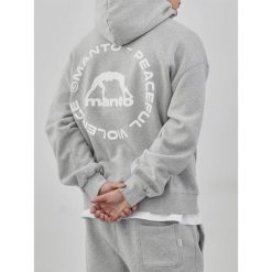 MANTO bluza z kapturem LABEL 25 OVERSIZE melanż. Szare bluzy nierozpinane męskie Manto, bez wzorów, bez ramiączek, z kapturem. Za 299.00 zł.