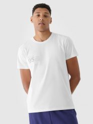 4F T-shirt regular z nadrukiem męski - biały S. Białe t-shirty męskie 4f, m, bez wzorów, z bawełny, bez kołnierzyka, bez ramiączek. W wyprzedaży za 39.99 zł.