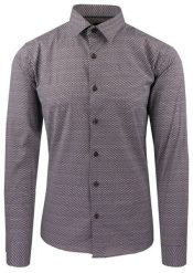 Taliowana Koszula Męska - Victorio - Drobny Wzór, Brązowa. Brązowe koszule męskie Victorio, m, bez wzorów, z bawełny, bez kołnierzyka, bez ramiączek. Za 159.00 zł.