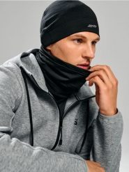 Komin sportowy z odblaskowym nadrukiem - czarny. Czarne szaliki męskie Sinsay, bez wzorów, sportowe. Za 12.99 zł.