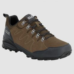 Buty trekkingowe męskie Jack Wolfskin Refugio Texapore. Brązowe buty trekkingowe męskie Jack Wolfskin, bez wzorów, z gumy, bez zapięcia, trekkingowe. Za 559.99 zł.