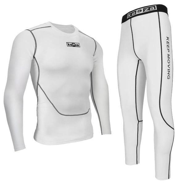 Komplet termoaktywny bielizna termiczna. Biała bielizna termoaktywna męska KEEZA, l, bez wzorów, bez ramiączek, do piłki nożnej. Za 128.00 zł.