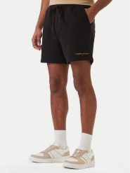 Tommy Jeans Szorty sportowe Contrast Linear DM0DM22697 Czarny Regular Fit. Czarne szorty sportowe męskie Tommy Jeans, bez wzorów, z bawełny, sportowe. Za 209.99 zł.