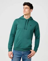 MESKA BLUZA WRANGLER SIGN OFF HOODIE BISTRO GREEN 112371458. Zielone bluzy nierozpinane męskie Wrangler, xl, bez wzorów, z kapturem. Za 189.99 zł.