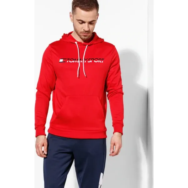 Tommy Sport Bluza Z Kapturem Vertical Logo , czerwony, rozmiar M. Czerwone bluzy nierozpinane męskie Tommy Hilfiger, m, bez wzorów, z materiału, z kapturem. W wyprzedaży za 279.99 zł.
