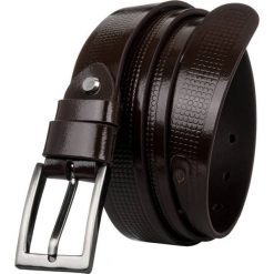 Pasek męski brązowy Rovicky PLW-R-14 BROWN. Brązowe paski męskie ROVICKY, z aplikacjami, ze skóry. Za 39.99 zł.