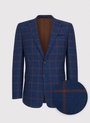 PAKO LORENTE – Granatowa casualowa marynarka męska w rudą kratę. Brązowe marynarki męskie Pako Lorente, m, bez wzorów, z wełny. Za 399.99 zł.