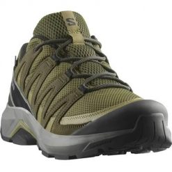 Buty trekkingowe męskie Salomon X-adventure Reckon Gtx. Zielone buty trekkingowe męskie Salomon, bez wzorów, z materiału, bez zapięcia, trekkingowe. Za 543.00 zł.