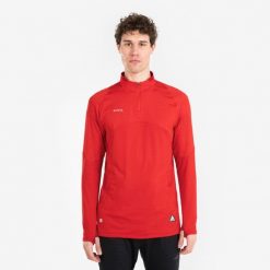 Bluza piłkarska Kipsta CLR półsuwak. Czerwone bluzy nierozpinane męskie KIPSTA, m, bez wzorów, z materiału, sportowe, bez ramiączek, bez kaptura. Za 129.99 zł.
