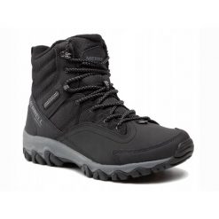Buty trekkingowe na zimę męskie MERRELL THERMO AKITA MID wysokie skóra. Czarne buty trekkingowe męskie Merrell, na zimę, bez wzorów, ze skóry, sportowe, bez obcasa, bez zapięcia. Za 499.00 zł.